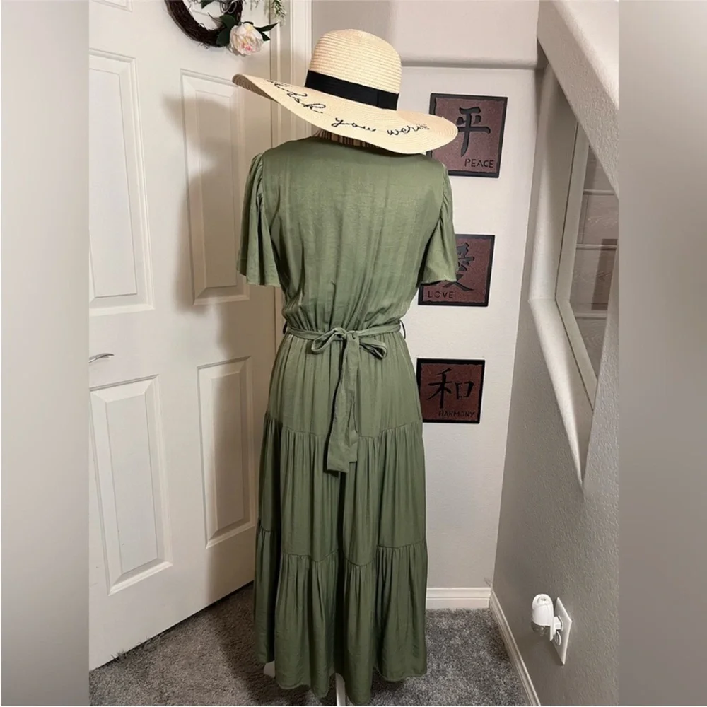 PrettyGarden Olive Maxi Dress with Tie Waist - Picture 8 of 11